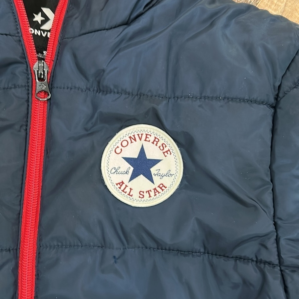 Converse All Star Boys Quilted Jacket S 8-10yrs Blue Hood Zipper Chuck Taylor - Picture 2 of 16